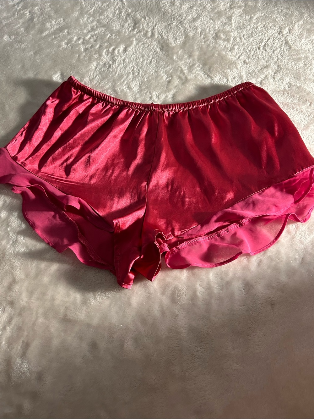 Ruffled Satin Sleep Shorts - Fuchsia